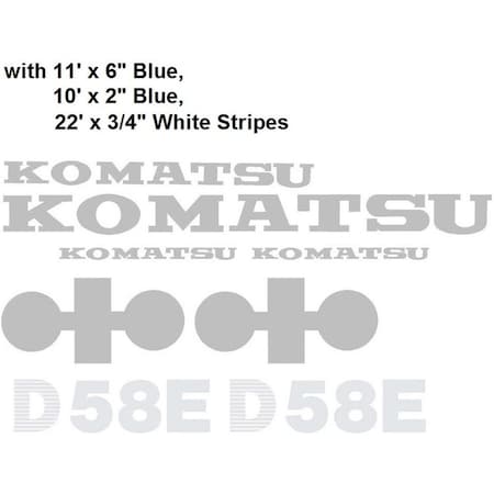 Aftermarket Komatsu D58E Decal Set w/ 22' x 3/4" White, 11' x 6" & 10' x 2" Blue Stripes KOMD58EWSDECALSET